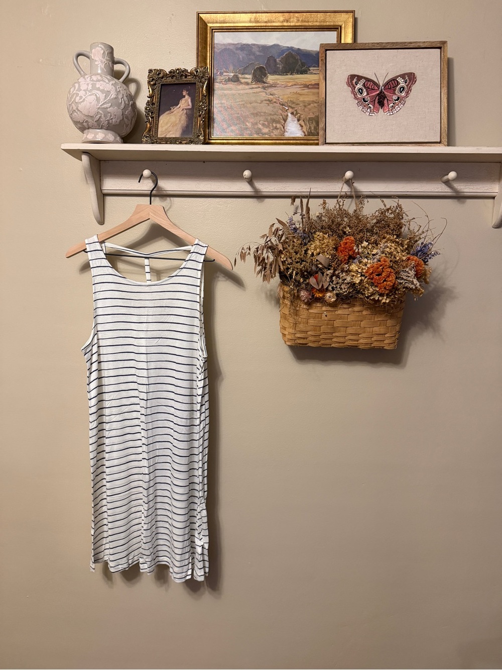 Roxy White Tank Mini Dress with Navy Stripes